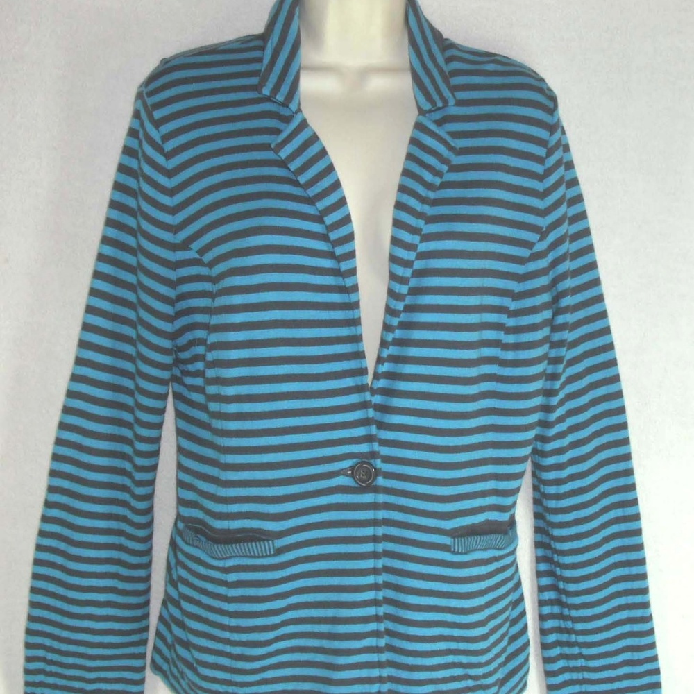 CASLON jacket M Cotton Knit Fitted Blazer Stripes - Picture 1 of 4
